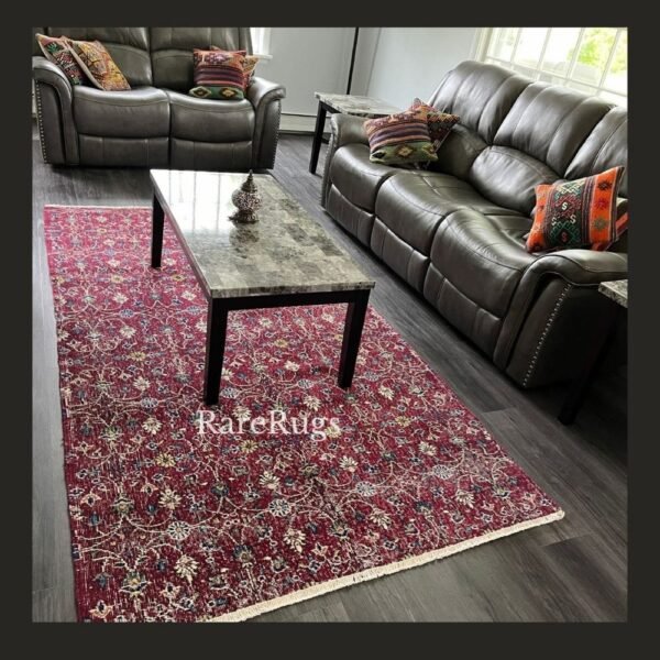 hali8b Vintage Turkish runner Isparta 9x5 faded red floral pattern