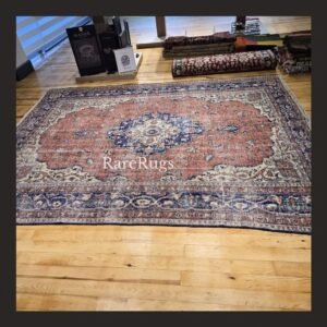 hali8b One of a kind vintage Turkish rug Isparta 9.3x7 handmade wool red medallion traditional design