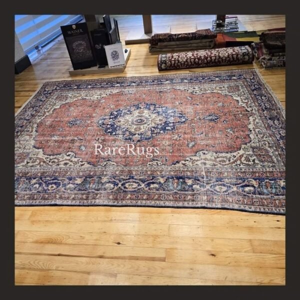 hali8b One of a kind vintage Turkish rug Isparta 9.3x7 handmade wool red medallion traditional design