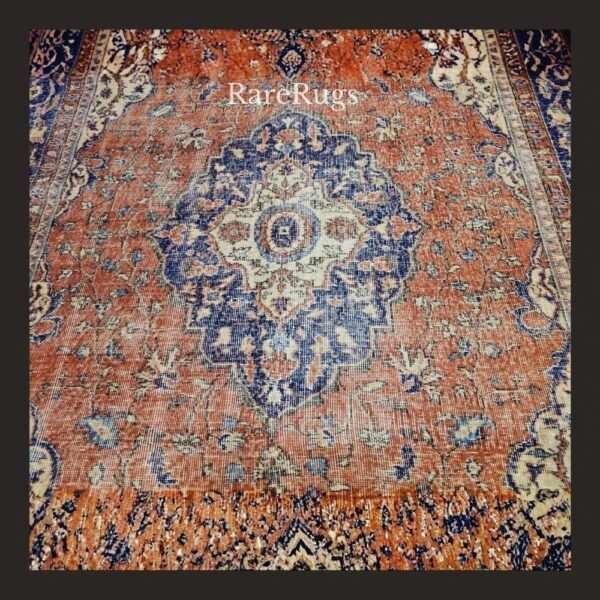 hali8f One of a kind vintage Turkish rug Isparta 9.3x7 handmade wool red medallion traditional design