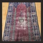 One of a kind vintage Turkish prayer rug Isparta 4.6x2.4 handmade wool traditional design