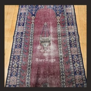 hali9b One of a kind vintage Turkish prayer rug Isparta 4.6x2.4 handmade wool traditional design