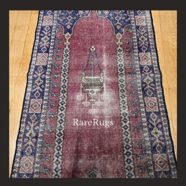 hali9b One of a kind vintage Turkish prayer rug Isparta 4.6x2.4 handmade wool traditional design