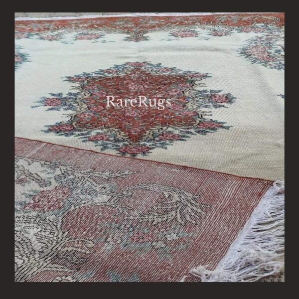 haliAb One of a kind vintage Turkish rug Isparta 9.1x5.7 handmade wool medallion motif beige red