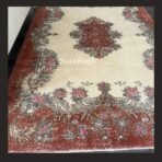 One of a kind vintage Turkish rug Isparta 9.1x5.7 handmade wool medallion motif beige red