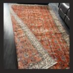 One of a kind vintage Turkish rug 10.8x7.5 handmade wool rust orange floral design