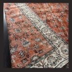 One of a kind vintage Turkish rug 10.8x7.5 handmade wool rust orange floral design