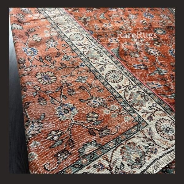 haliBf One of a kind vintage Turkish rug 10.8x7.5 handmade wool rust orange floral design