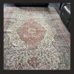 One of a kind vintage Turkish rug Isparta 11x7 handmade wool soft neutral floral medallion design