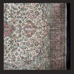 One of a kind vintage Turkish rug Isparta 11x7 handmade wool soft neutral floral medallion design