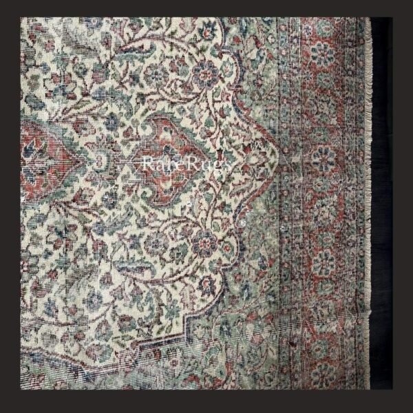 haliCe One of a kind vintage Turkish rug Isparta 11x7 handmade wool soft neutral floral medallion design