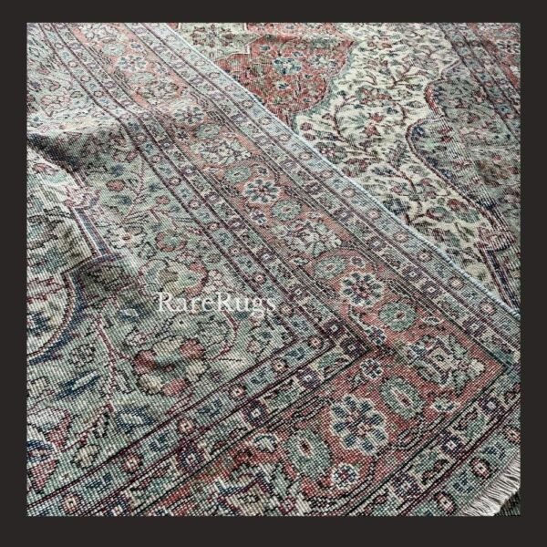 haliCe1 One of a kind vintage Turkish rug Isparta 11x7 handmade wool soft neutral floral medallion design