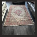 One of a kind vintage Turkish rug Isparta 9x6 handmade wool soft neutral floral medallion design