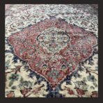 One of a kind vintage Turkish rug Isparta 9x6 handmade wool soft neutral floral medallion design