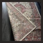 One of a kind vintage Turkish rug Isparta 9x6 handmade wool soft neutral floral medallion design