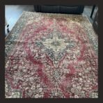 One of a kind vintage Turkish rug Isparta 10.7x6.6 handmade wool soft red floral medallion design