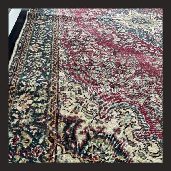 haliEd One of a kind vintage Turkish rug Isparta 10.7x6.6 handmade wool soft red floral medallion design