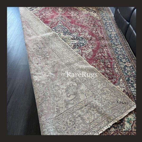 haliEf One of a kind vintage Turkish rug Isparta 10.7x6.6 handmade wool soft red floral medallion design