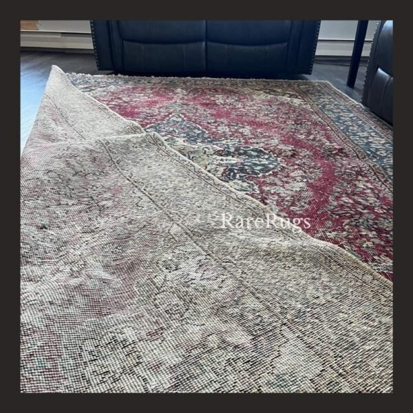 haliEg One of a kind vintage Turkish rug Isparta 10.7x6.6 handmade wool soft red floral medallion design