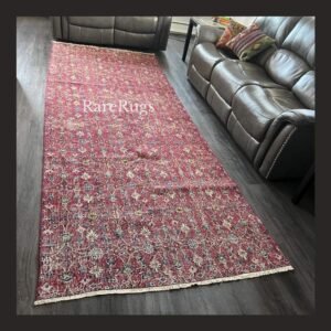 One of a kind vintage Turkish runner rug Isparta 12.5x4.8 handmade wool red floral design