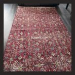 One of a kind vintage Turkish runner rug Isparta 12.5x4.8 handmade wool red floral design