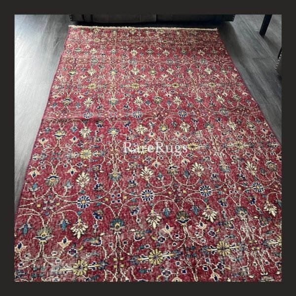 haliFc One of a kind vintage Turkish runner rug Isparta 12.5x4.8 handmade wool red floral design