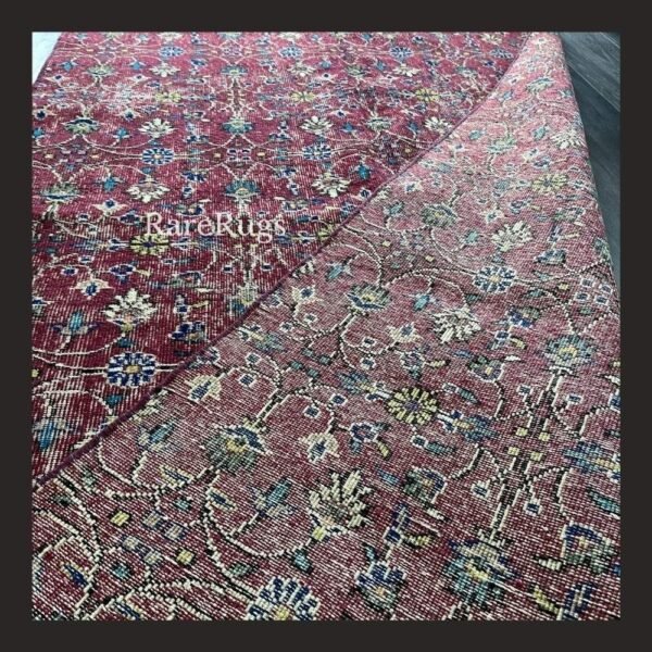 haliFg One of a kind vintage Turkish runner rug Isparta 12.5x4.8 handmade wool red floral design