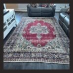 One of a kind vintage Turkish rug Isparta 11.3x6.3 handmade wool red medallion floral design