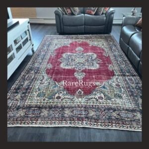 One of a kind vintage Turkish rug Isparta 11.3x6.3 handmade wool red medallion floral design