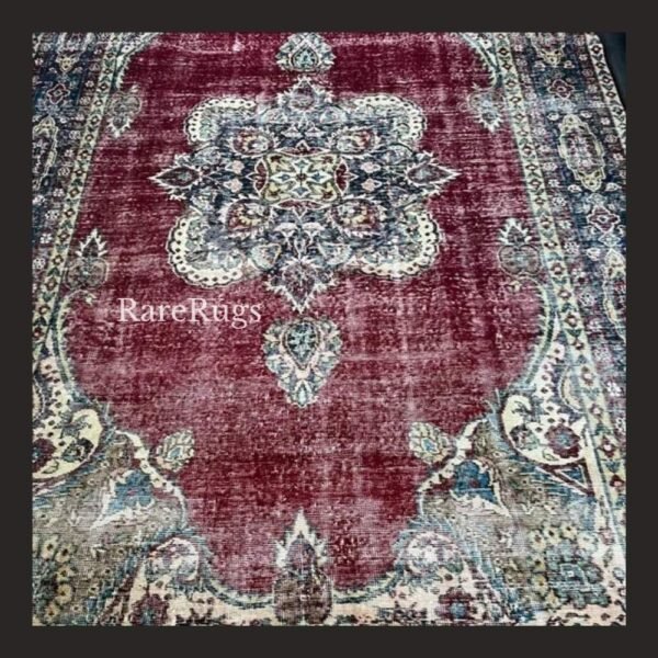 haliG2f One of a kind vintage Turkish rug Isparta 11.3x6.3 handmade wool red medallion floral design