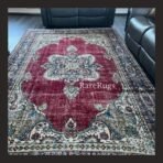 One of a kind vintage Turkish rug Isparta 11.3x6.3 handmade wool red medallion floral design