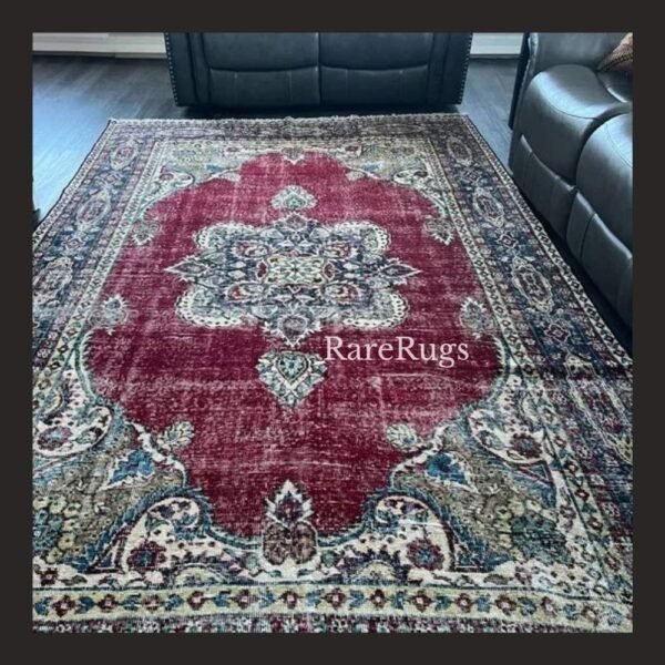 haliG2g One of a kind vintage Turkish rug Isparta 11.3x6.3 handmade wool red medallion floral design