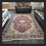 One of a kind vintage Turkish rug Isparta 9x6 handmade wool red medallion floral design