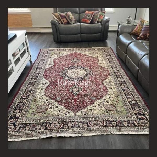 haliGc One of a kind vintage Turkish rug Isparta 9x6 handmade wool red medallion floral design