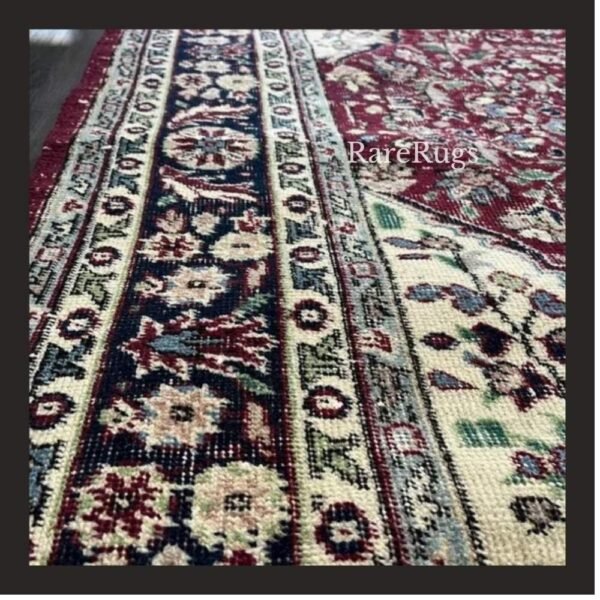 haliGe One of a kind vintage Turkish rug Isparta 9x6 handmade wool red medallion floral design