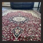 One of a kind vintage Turkish rug Isparta 9x6 handmade wool red medallion floral design