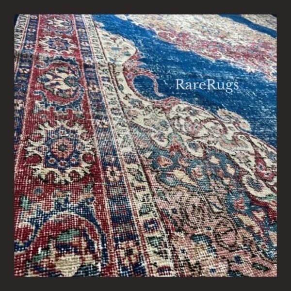haliHb One of a kind vintage Turkish rug Isparta 11.3x6.8 handmade wool blue medallion floral design