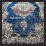 One of a kind vintage Turkish rug Isparta 11.3x6.8 handmade wool blue medallion floral design