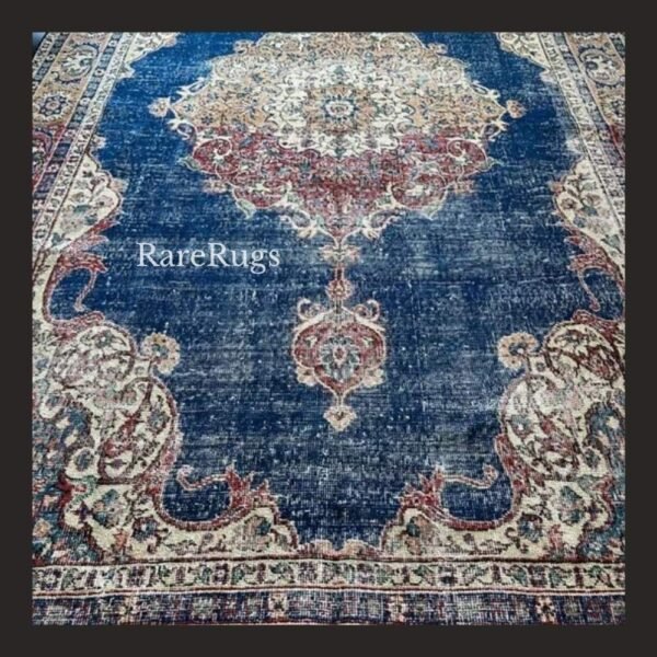 haliHc One of a kind vintage Turkish rug Isparta 11.3x6.8 handmade wool blue medallion floral design