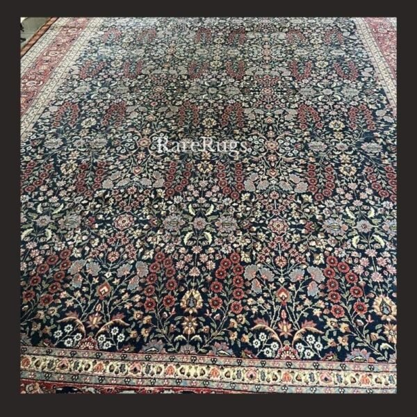 haliHerekeg Vintage Turkish Hereke rug 12x7 handmade wool intricate floral design