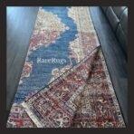 One of a kind vintage Turkish rug Isparta 11.3x6.8 handmade wool blue medallion floral design