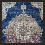 One of a kind vintage Turkish rug Isparta 11.3x6.8 handmade wool blue medallion floral design