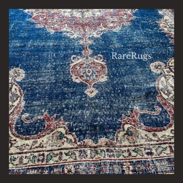 haliHh One of a kind vintage Turkish rug Isparta 11.3x6.8 handmade wool blue medallion floral design