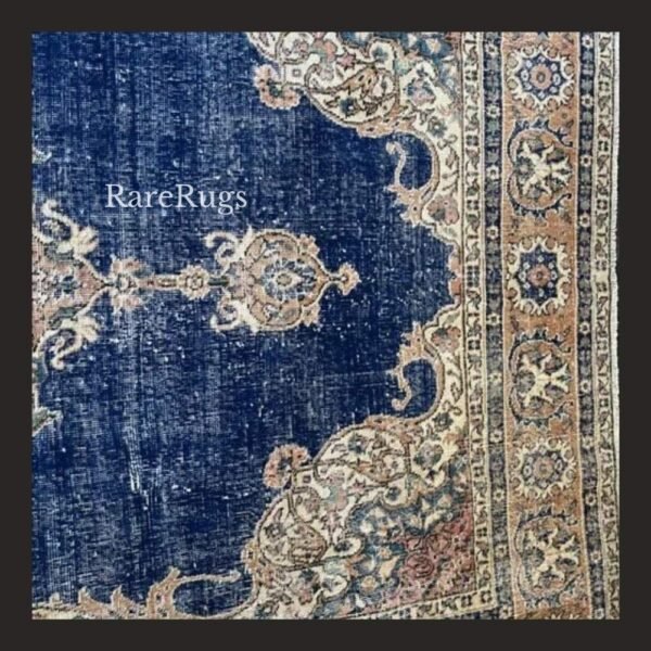 haliHi One of a kind vintage Turkish rug Isparta 11.3x6.8 handmade wool blue medallion floral design