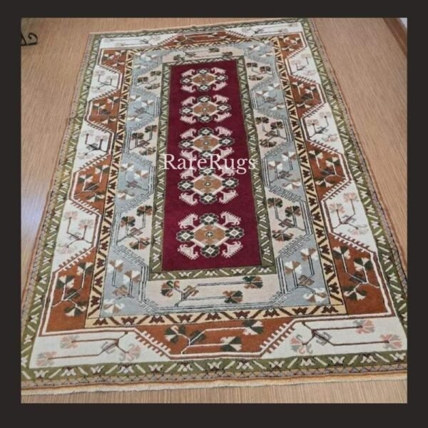 One of a kind vintage Turkish rug Mugla Milas 7.8x5.7 handmade wool geometric tribal design