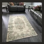 Vintage Turkish rug Isparta 7x4 handmade wool