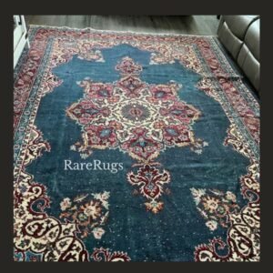#NO1Drb Vintage Turkish rug Isparta 10x7 handmade wool blue ,red medallion design