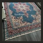 Vintage Turkish rug Isparta 10x7 handmade wool blue ,red medallion design