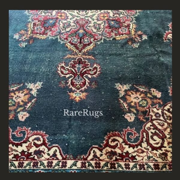 #NO1Drf Vintage Turkish rug Isparta 10x7 handmade wool blue ,red medallion design