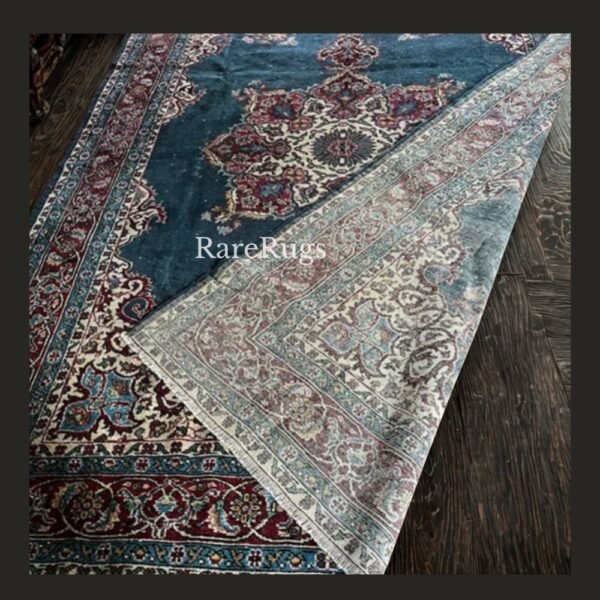 #NO1Drg Vintage Turkish rug Isparta 10x7 handmade wool blue ,red medallion design